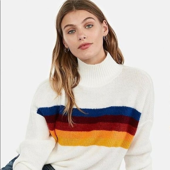 Express Rainbow Stripe Mock Turtleneck Sweater S - Picture 2 of 3